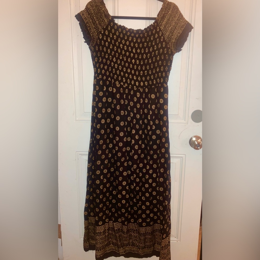 Unique Indian-Made Black and Gold Patterned Dress